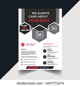Modern Fitness Gym Business Flyer Template. Professional Sports Gym Health Flyer Design. 