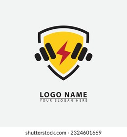 modern fitness lightning shield logo icon. Abstract vector graphics simple elegant flat illustration style.