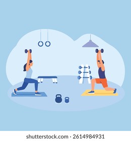 Modern fitness vector illustrations featuring workouts, gym equipment, yoga, and health icons. Perfect for apps, posters, websites, and social media. Fully editable and scalable.