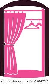 Modern fitting room with curtain vector isolated on white background for retail, boutique and fashion store concepts.