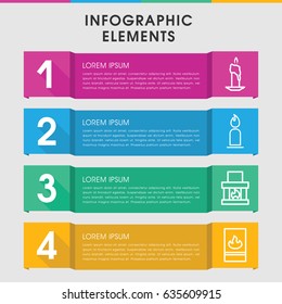 Modern flame infographic template. infographic design with flame icons includes candle, fire protection. can be used for presentation, diagram, annual report, web design.