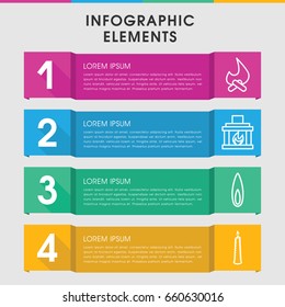 Modern flame infographic template. infographic design with flame icons includes fireplace, candle, flame. can be used for presentation, diagram, annual report, web design.