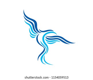 Modern Flaming Blue Phoenix Bird Logo in Isolated White Background