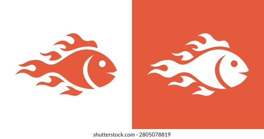 Modern flaming fish logo vector for seafood brands, restaurants, sports, gaming, and business branding.