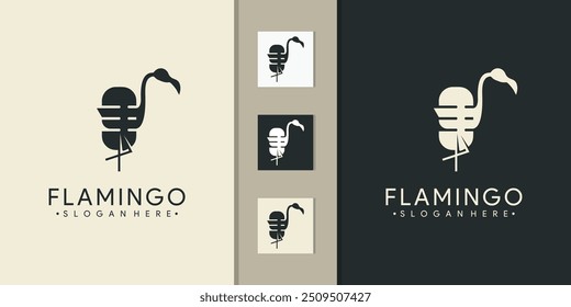 logotipo do vetor flamingo moderno com podcast