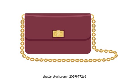 Embrague de soldadura moderno con correa de cadena dorada y bloqueo de giro. Las mujeres diseñan bolso pequeño. Elegante y elegante bolso de cuero de moda. Ilustración vectorial plana aislada en fondo blanco