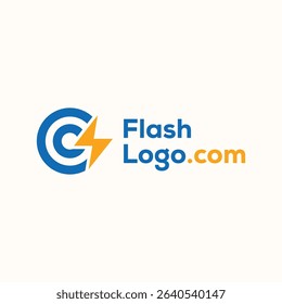 Modern Flash Logo with Bold Lightning Icon and Clean Typography