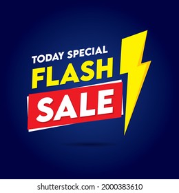 Modern Flash Sale tag, vector red and yellow colorful label on gradient blue background 