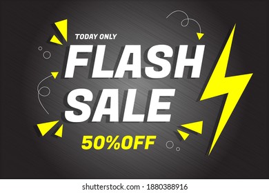 Modern flash sale today only 50% off banner and poster on black background. Yellow and white Color. Premium Vector Illustration.