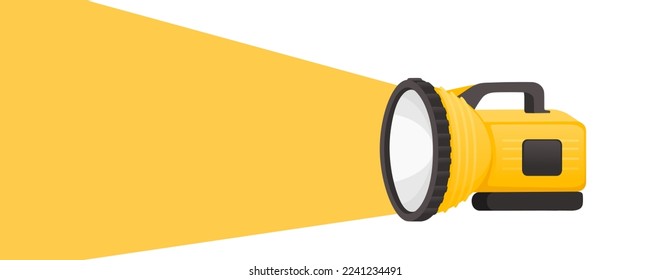 Modern flashlight emergency lamp with light beam vector illustration on white background