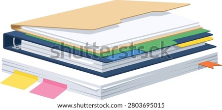 Modern flat 2D vector illustration of organized office documents with binders