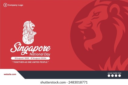 Modern Flat 59th anniversary of Singapore independence day template. 59th Singapore national day 2024 template with social media spot and lion illustration. Best choice for company greeting. 