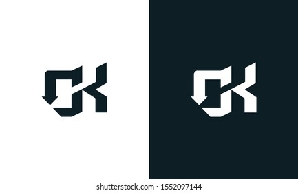 Modern flat abstract letter OK logo. This logo icon incorporate with two abstract shape in the creative process.