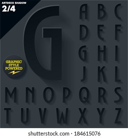 Modern flat alphabet for infographics with long ambient shadow. Vector set.  Black Upper case