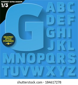 Modern flat alphabet for infographics with long ambient shadow. Vector set. Blue Upper case
