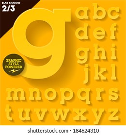 Modern flat alphabet for infographics with long ambient shadow. Slab  Yellow Small case
