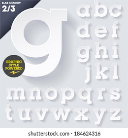 Modern flat alphabet for infographics with long ambient shadow. Slab White Small case