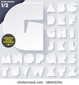 Modern flat alphabet for infographics with long ambient shadow. Sticker style White Upper case