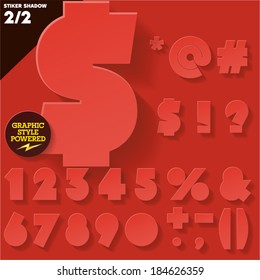 Modern flat alphabet for infographics with long ambient shadow. Sticker style Red Symbols