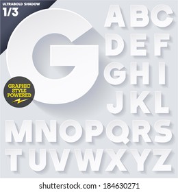 Modern flat alphabet for infographics with long ambient shadow. Bold White