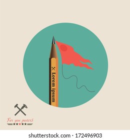 Modern flat banner with pencil and flag / can be used for infographics / banners / concept vector illustration