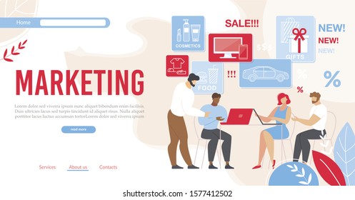 Modern Flat Banner Promoting Successful Marketing Targeting Strategy and Management for Online Shop and Trade Market. Business Analysis. People Working with Sales Vector Cartoon Illustration