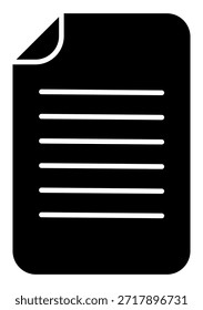 Modernes flaches schwarzes Datei-Symbol mit einer dogeared Ecke und einfachen Linien. Ideal für die Darstellung von Daten, Verträgen oder Berichten in Webdesign, Apps und professionellen Unternehmensgrafiken.