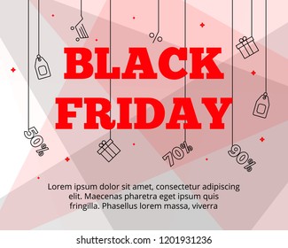 Modern flat Black Friday big sales,landing page template,web online shopping app screen concept.Flat merchandise good buys,ready to use line icons-gift box,label,discount percents,shopping cart