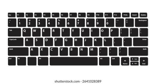 Modern Flat Black Keyboard Keys Vector. Minimalist Computer Accessory Vector Illustration