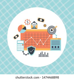 Modern flat blue color line vector editable graphic illustration, business finance concept, investment