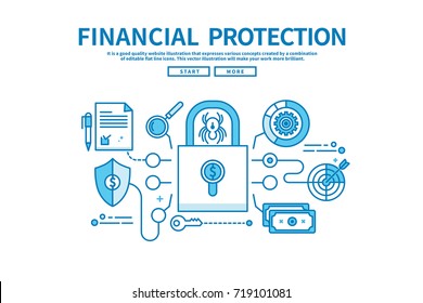 Modern flat blue color line vector editable graphic illustration, business finance concept, financial protection