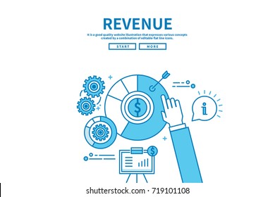 Modern flat blue color line vector editable graphic illustration, business finance concept, revenue