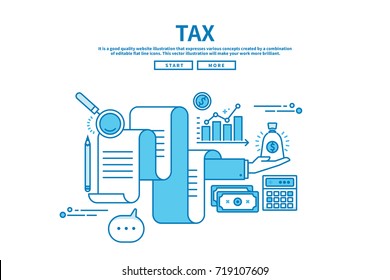 Modern flat blue color line vector editable graphic illustration, business finance concept, tax