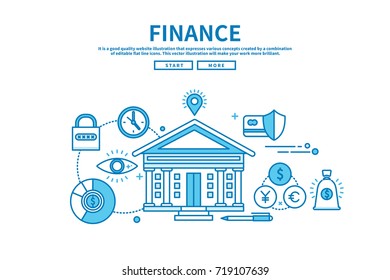 Modern flat blue color line vector editable graphic illustration, business finance concept,