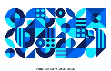 Forma geométrica azul plana moderna en diseño de diseño de patrón sin costuras Decoración. Diseño de Anuncio de mosaico azul