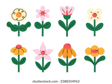 Modern Flat Botanical Flowers. A set of modern flat botanical flowers with clean shapes, bold colors, and minimalistic detailing. Perfect for contemporary floral designs, nature-themed graphics