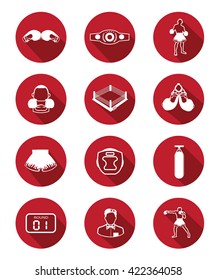 Modern flat boxing icons set with long shadow effect