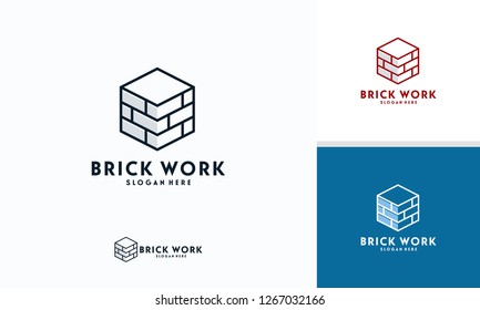 Modern Flat Brick logo, Brick Work simple modern logo template