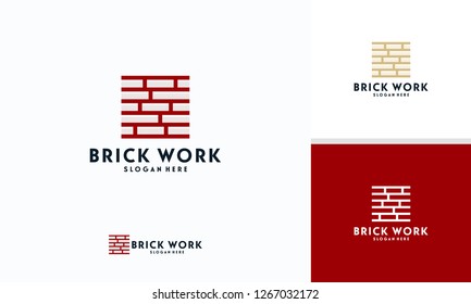 Modern Flat Brick logo, Brick Work simple modern logo template