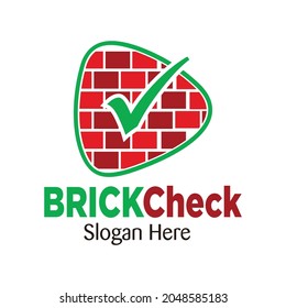 Modern Flat Brick logo, Brick Work simple modern logo template, with check symbol - Vector