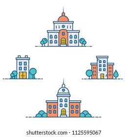 Modern flat building icon design collection, set of colorful residential vector illustration template