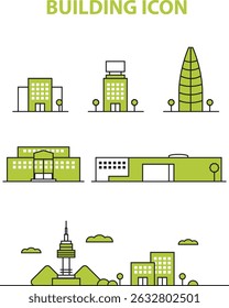 Conjunto de ícones de construção plana moderna - Arquitetura urbana e elementos de infraestrutura da cidade
