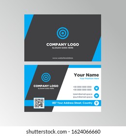 Modern Flat Business Card Template Design With Blue and Black Color, Professional Business Card Vector Editable