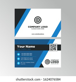 Modern Flat Business Card Template Design With Blue and Black Color, Professional Business Card Vector Editable