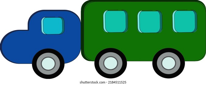 Modern flat camper van. Car for family travel on forest background. Concept of outdoor recreation and travel around the world. Poster, card, banner with place for text. Vector illustration.