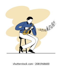 Modern flat cartoon character saxophone player. Vector hand drawn illustration. Musician playing saxophone.