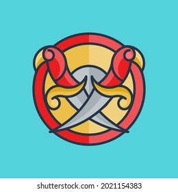 Modern, Flat, Cartoon, Dagger Knives Vector Logo Icon Design Illustration
