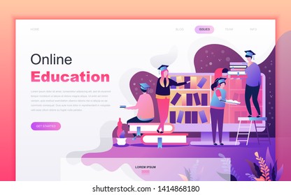 Modern flat cartoon design concept of Online Education for website and mobile app development. Landing page template. Decorated people character for web page or homepage. Vector illustration.
