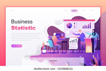 Modern flat cartoon design concept of Business Statistic for website and mobile app development. Landing page template. Decorated people character for web page or homepage. Vector illustration.