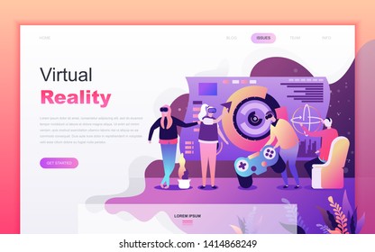 Modern flat cartoon design concept of Virtual Augmented Reality for website and mobile app development. Landing page template. Decorated people character for web page or homepage. Vector illustration.